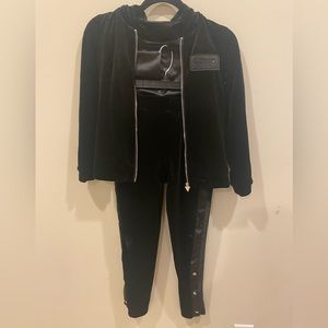 Girls size 10 Guess black velvet velour tracksuit jacket and pants